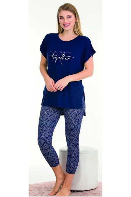 Lady Lacivert Viskon Rahat Kesim Kapri Pijama Takımı Lady 12064 - Görsel 2