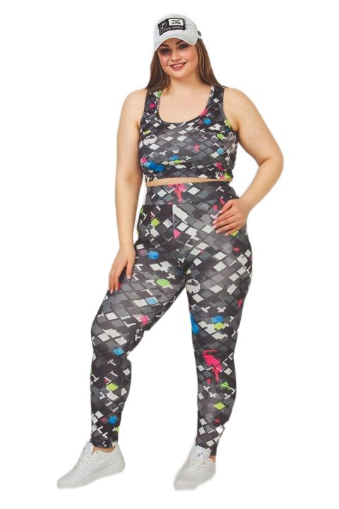 Desenli Dört Yönlü Esnek Tayt Büstiyer Spor Takım Lady 1504