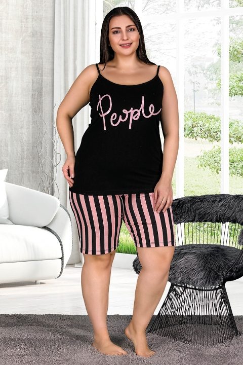 Siyah Büyük Beden Şortlu Pijama Takımı Lady 10381 - Siyah