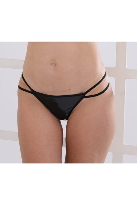 Siyah Suni Deri String Takım Moonlight 9471