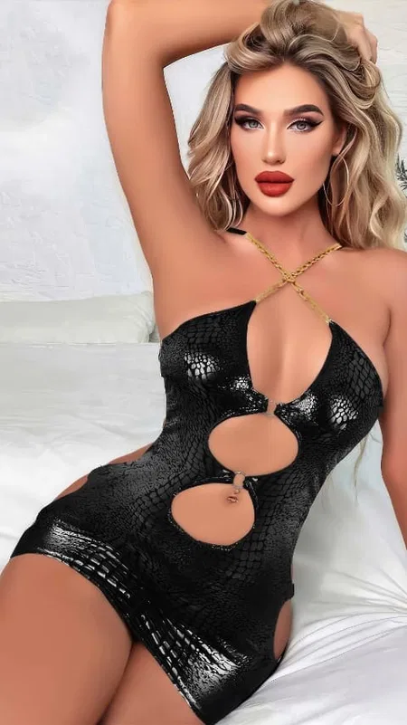 Zincir Askılı Somon Mini Elbise Fantezi Kostüm Lily Bianca 168 - Siyah