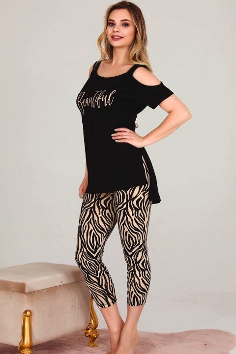Lady Leopar Desenli Kapri Kısa Kollu Pijama Takımı Lady 12021