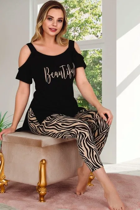 Lady Leopar Desenli Kapri Kısa Kollu Pijama Takımı Lady 12021 - Görsel 2