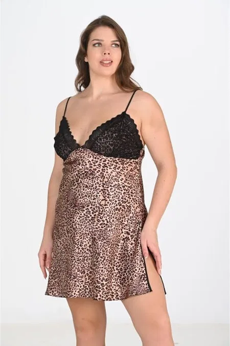 Leopar Desenli Bigsize Gecelik Sabahlık Takım Ahu 6203 - Leopar