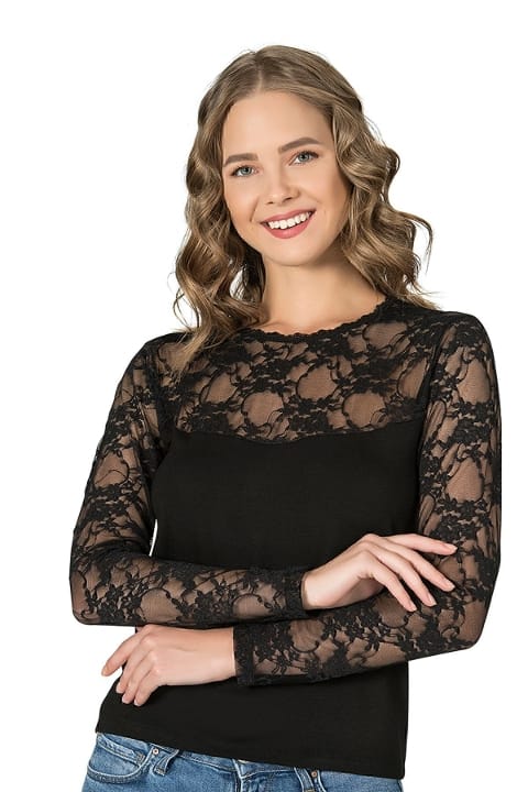 Uzun Kollu Esnek Viskon Kadın Bluz Özkan 7428 - Siyah