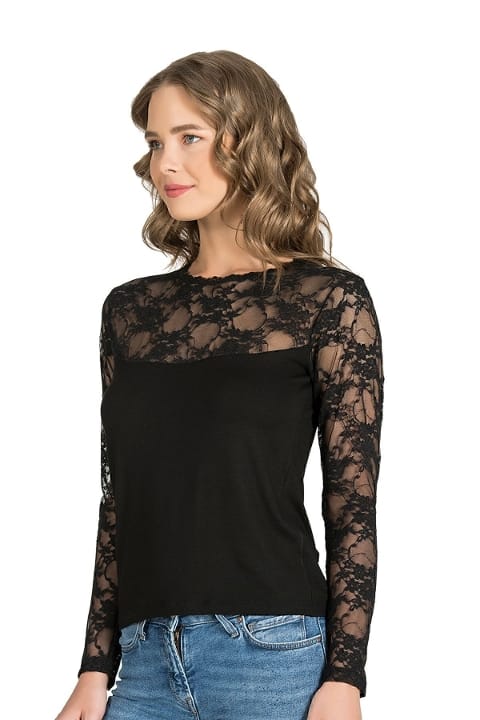 Uzun Kollu Esnek Viskon Kadın Bluz Özkan 7428 - Siyah