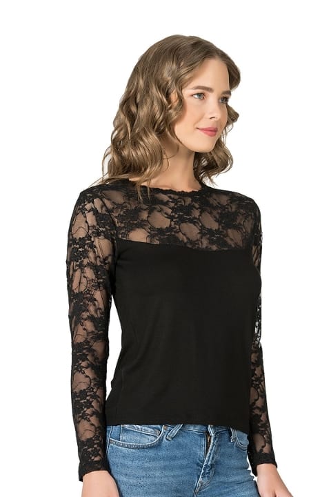 Uzun Kollu Esnek Viskon Kadın Bluz Özkan 7428 - Siyah