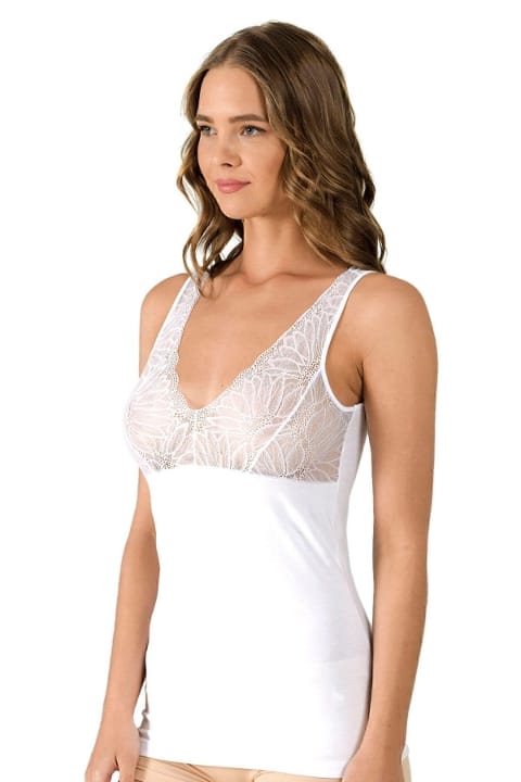 Likralı Dantelli Kalın Askılı Pamuklu Atlet Özkan 25610 - Beyaz