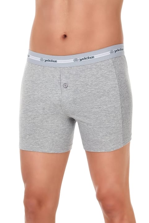 Likralı Gri Uzun Erkek Boxer Yıldız 112 - Gri