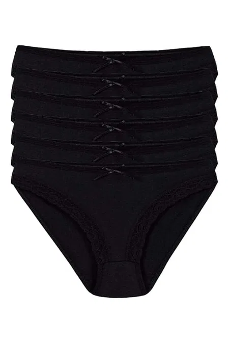 Yüksek Bel Dantelli Bikini Külot Pamuklu Yıldız 3771 - Siyah