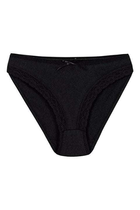 Yüksek Bel Dantelli Bikini Külot Pamuklu Yıldız 3771 - Siyah