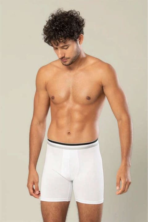 Likralı Pamuklu Uzun Boxer Esnek Bel Dikiş Erdem 1415 - Beyaz