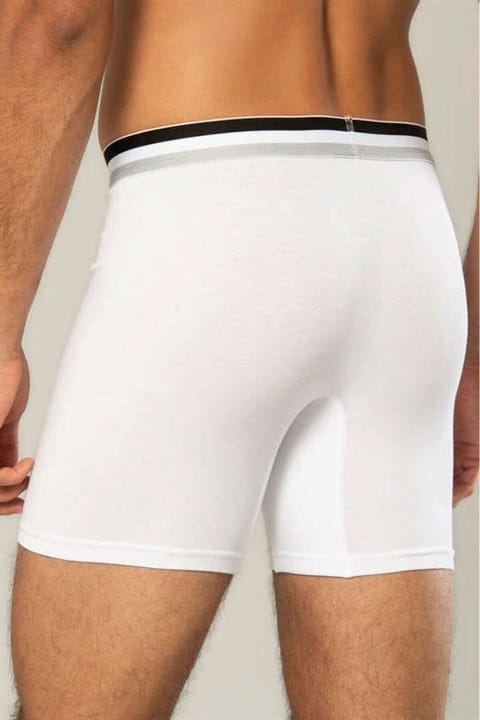 Likralı Pamuklu Uzun Boxer Esnek Bel Dikiş Erdem 1415 - Beyaz