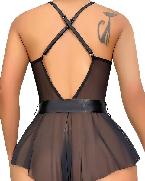 Şeffaf Dantel Tek Parça Body Lily Bianca 969 - Siyah