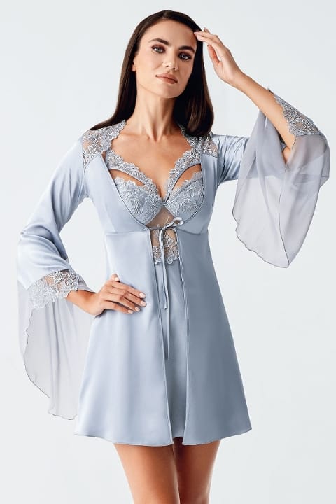 Mavi Tül Dantel Detaylı Saten Gecelik Takım İmaj 104