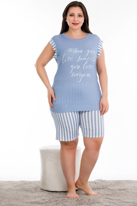 Lady Mavi Viskon Kısa Kol Şortlu Pijama Takımı Lady 10383