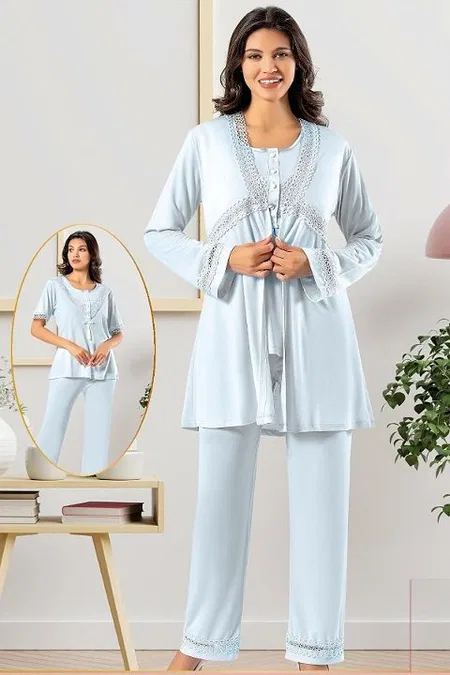 Mavi Emzirme Açıklığına Sahip Hamile Pijama Takımı XSES 4850 - Mavi