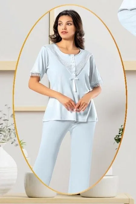 Mavi Emzirme Açıklığına Sahip Hamile Pijama Takımı XSES 4850 - Mavi
