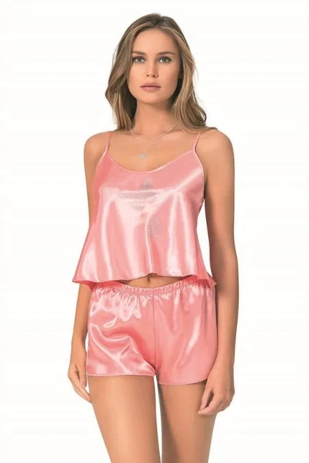 Leopar Desenli Saten Pijama Takımı Ahu 9080 - Pembe