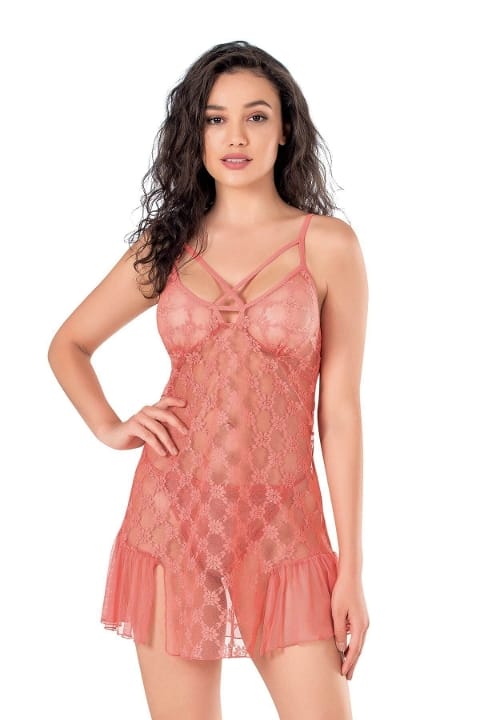 Bordo Transparan Tül Body Ahu 4139 - Somon