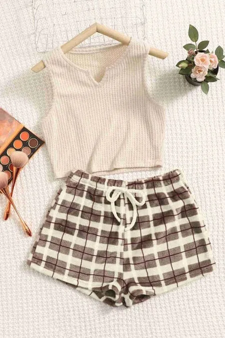 Merry See Altı Peluş Polar Üstü Örme Kolsuz Pijama Takımı MS 4066 Çok Renkli - Çok Renkli
