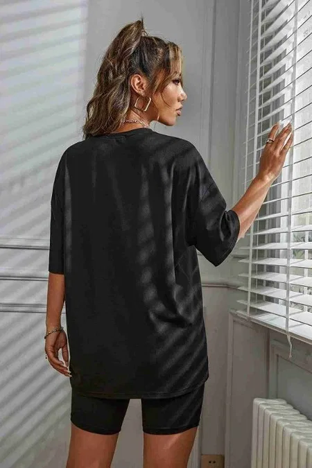 Soft Kısa Kollu Wellness Baskılı Kadın Tayt Takımı Siyah Merry See MS 4075 - Siyah