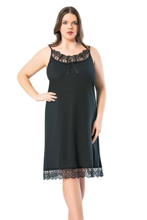 Dantelli İp Askılı Midi Boy Gecelik Somon Kota 6212 - Siyah