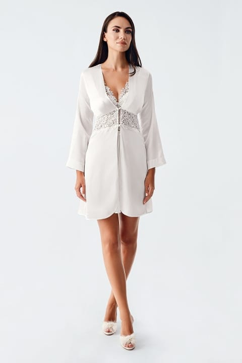 Mini Saten Dantelli Transparan Gecelik Takım İmaj 4230 - Ekru