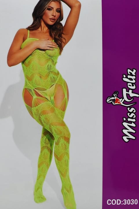 File Desenli Yeşil Vücut Çorabı Miss Feliz 3030