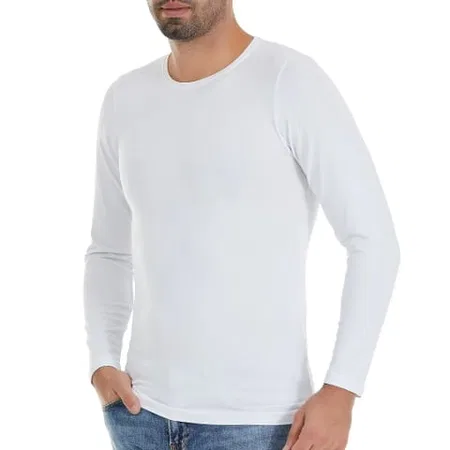 Modal Pamuklu Uzun Kollu Erkek T-Shirt Yıldız 385 - Beyaz