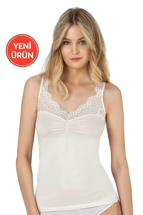 Modal Pamuklu Esnek Kalın Askılı Kadın Atlet Özkan 26961 - Ekru