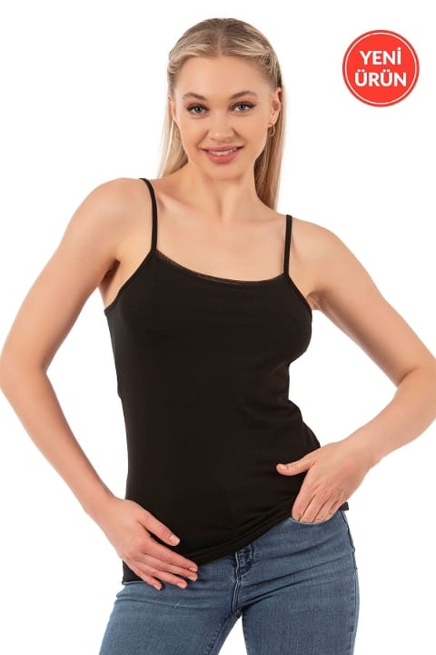 Modal Pamuklu Esnek İp Askılı Kadın Atlet Özkan 27105 - Siyah