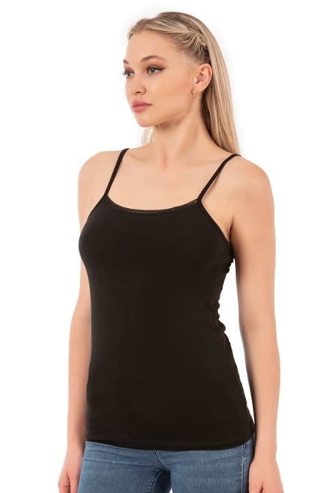 Modal Pamuklu Esnek İp Askılı Kadın Atlet Özkan 27105 - Siyah