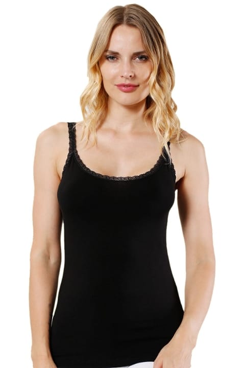 Modal Pamuklu Dantelli İnce Askılı Kadın Atlet Özkan 24675 - Siyah