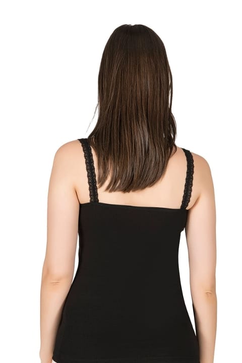 Modal Pamuklu Dantelli İnce Askılı Kadın Atlet Özkan 24675 - Siyah