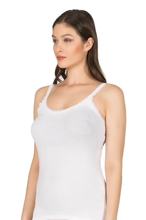 Modal Pamuklu Dantelli İnce Askılı Kadın Atlet Özkan 24675 - Beyaz