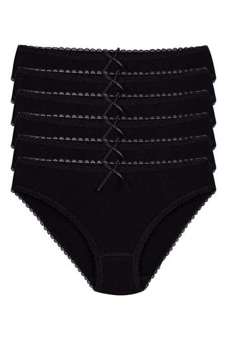 Pamuklu Modal Elastan Yüksek Bel Bikini Külot 6'lı Paket Yıldız 3901 - Siyah