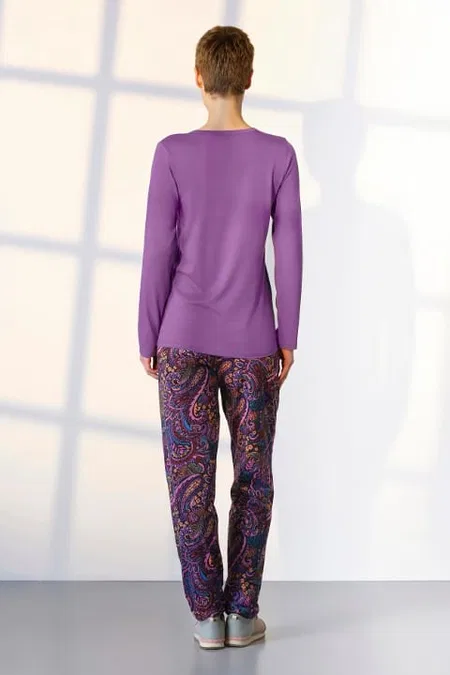Mor Desenli Modal Pamuklu Kadın Pijama Takımı Doreanse 4039 - Mor