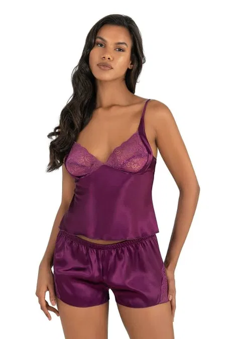 Mor Saten Şort Pijama Takımı Ahu 9216 - Mor