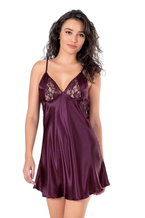 Ahu Lingerie Kısa Saten Gecelik Mürdüm Ahu 8144 - Görsel 2