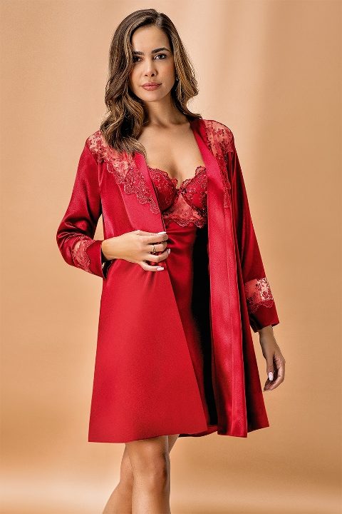 Kaplı Polyester Kimono Takım Bordo Nurteks 5384 - Bordo