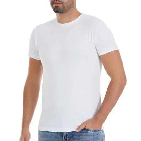 O-Yaka Kısa Kollu Beyaz Pamuklu Erkek T-Shirt Yıldız 90 - Beyaz