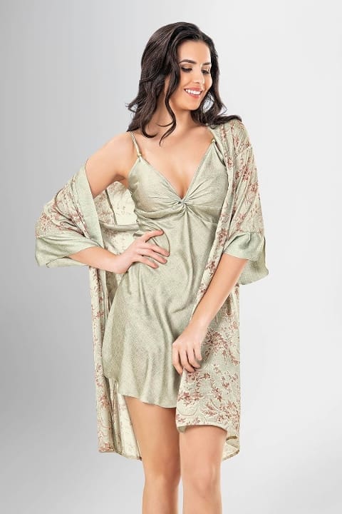 Önden Düğümlü Kısa Sabahlık Gecelik Takımı Lila Ahu 1938