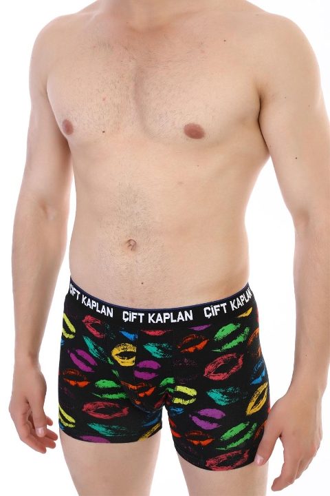 Öpücük Desenli Pamuklu Erkek Boxer Çift Kaplan 796 - Görsel