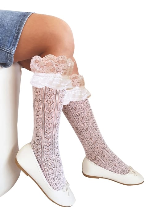 Dantelli File Dizaltı Çorap Beyaz Daymod 2223016 - Beyaz