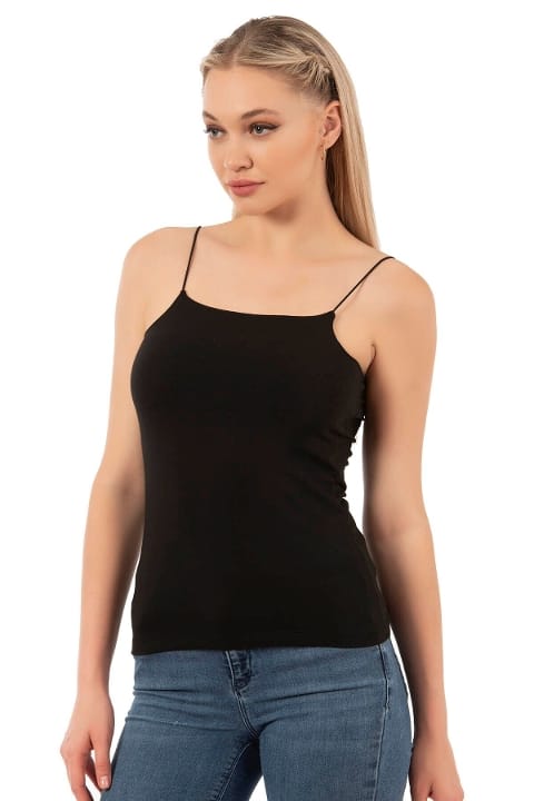 Pamuklu Modal Esnek İnce Askılı Kadın Atlet Özkan 27042 - Siyah