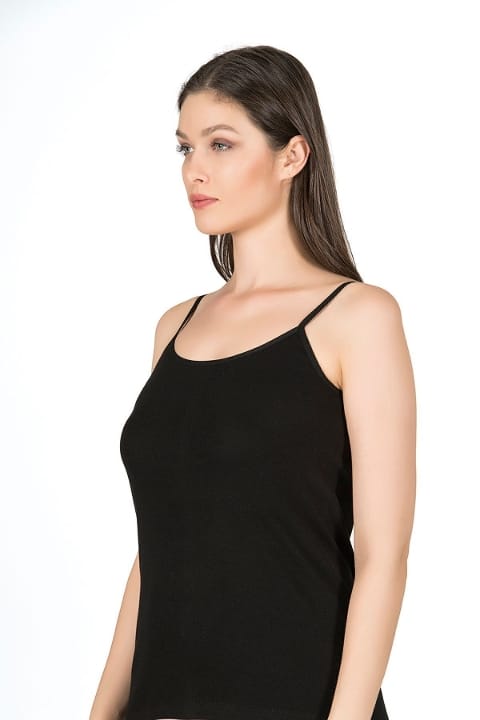 Pamuklu Nefes Alan Esnek İp Askılı Kadın Atlet Özkan 0107 - Siyah