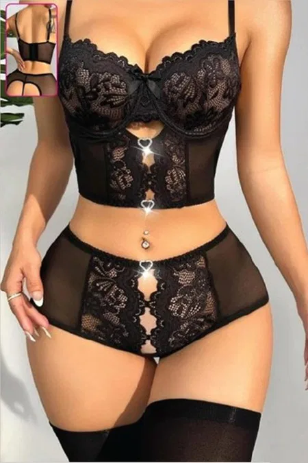 Dantel Detaylı Açık Fantazi Büstiyer Takım For Dreams 8454 - Siyah