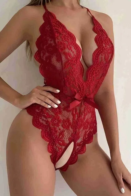 Açık Fiyonklu Dantel Body For Dreams 8458 - Kırmızı