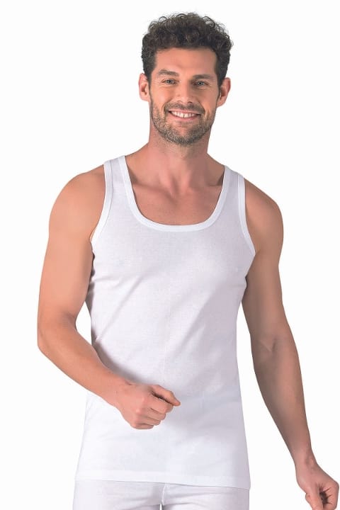 Pamuklu Ribana Kalın Askılı Erkek Atlet Özkan 11406 - Beyaz